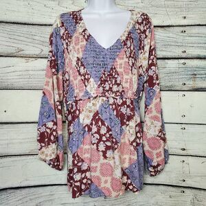 Maurices Women’s Boho Patchwork Floral Smocked Tunic Top Size 0X